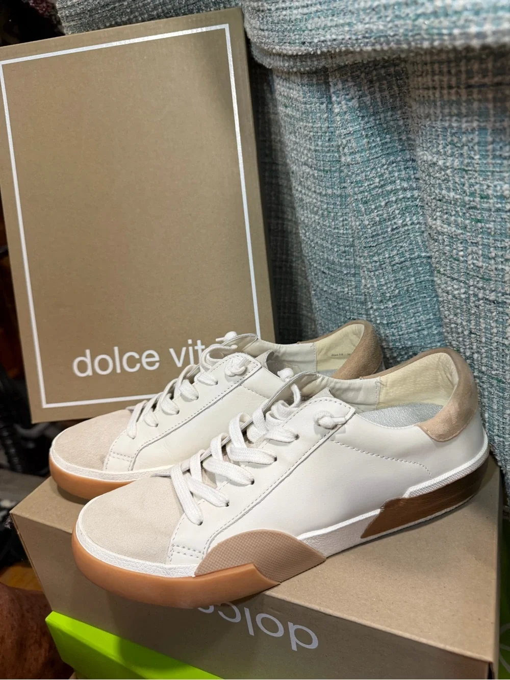 Dolce Vita White & Tan Low-Top Lace-Up Sneakers